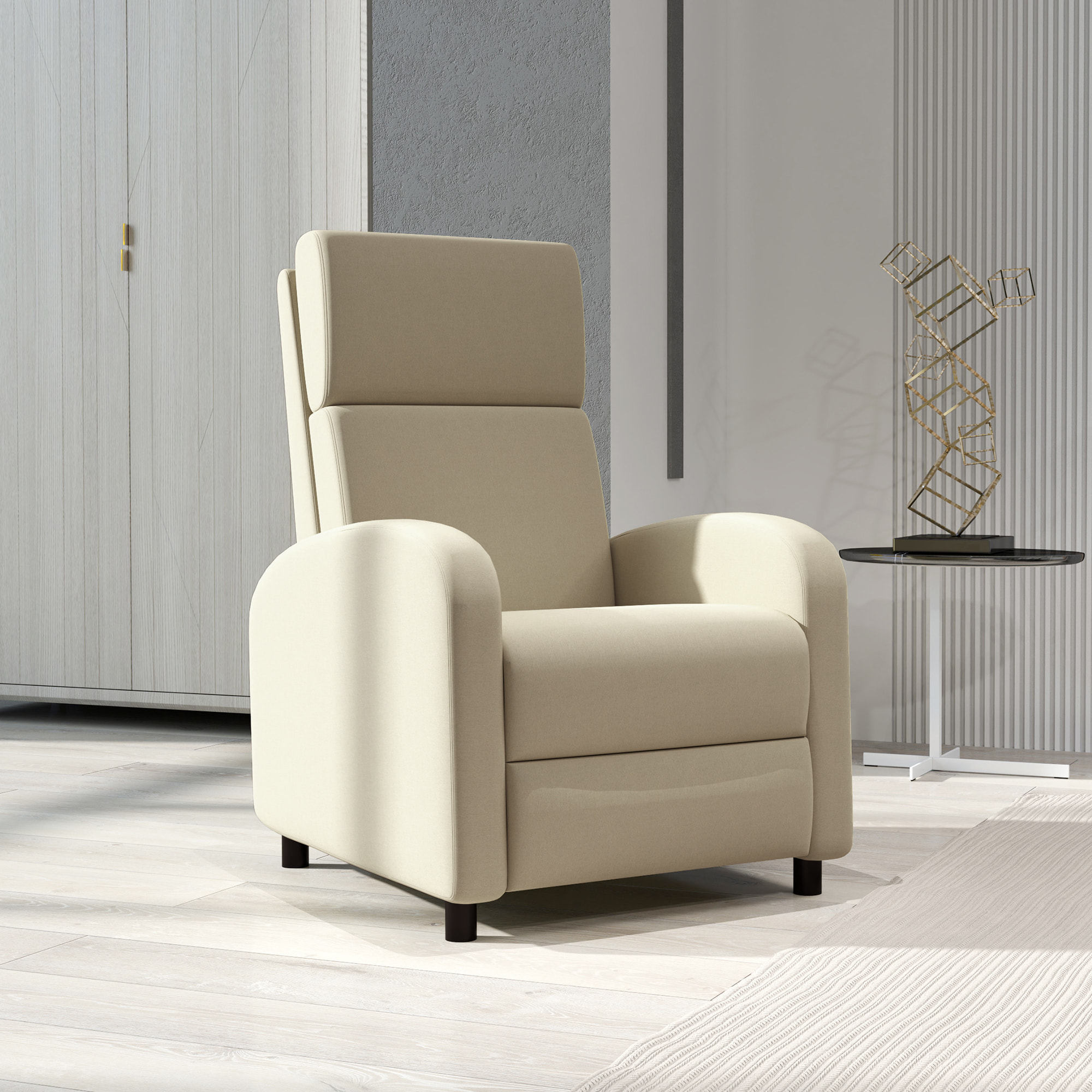 Fauteuil de relaxation inclinable réglable repose-pied tissu beige
