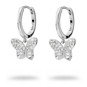 Orecchini a Cerchio in Argento 925 con Ciondolo Farfalla in Pavé di Cubic Zirconia