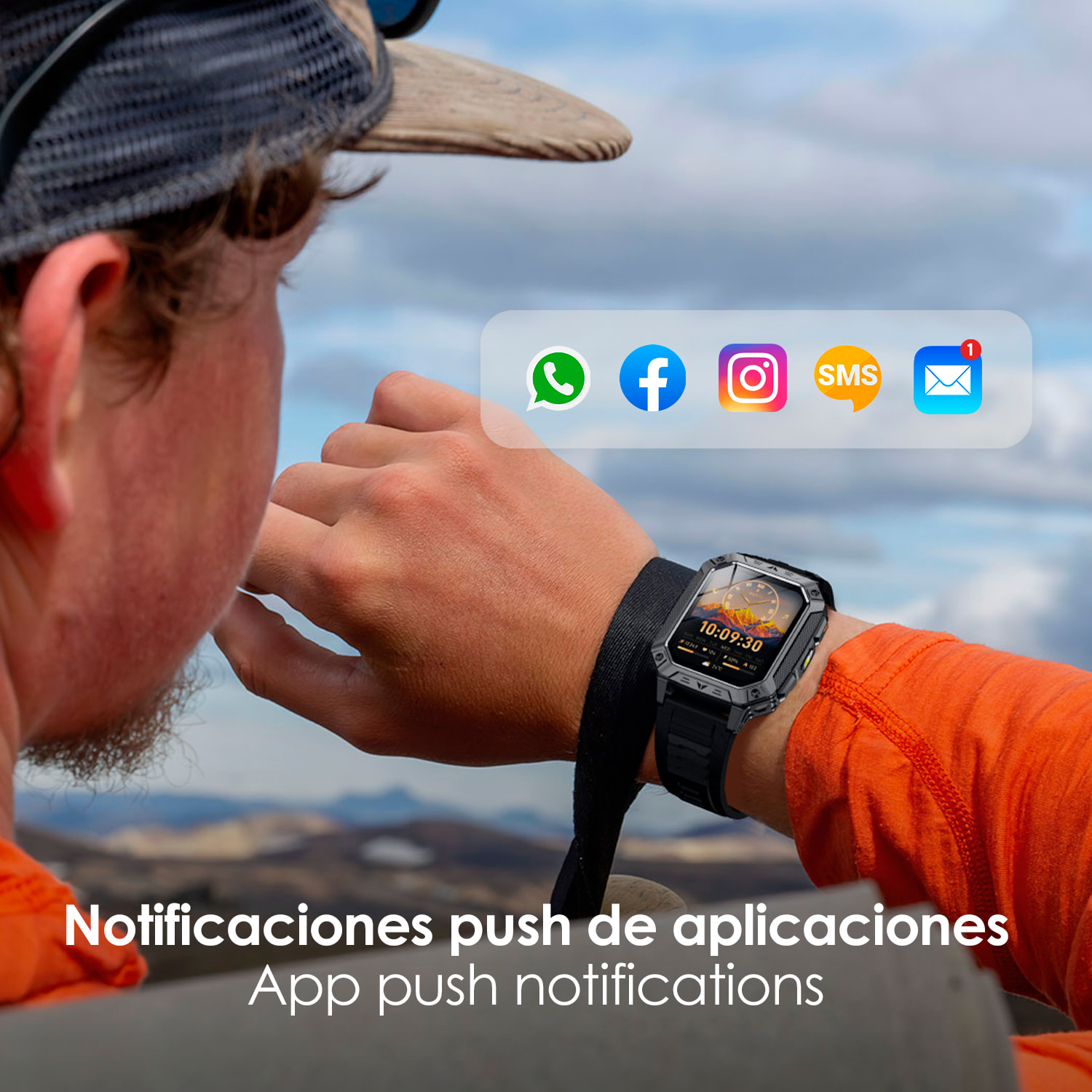 Smartwatch QS86. Con llamadas BT, batería de larga duración, modos de salud y deporte. Linterna y luz roja con aviso SOS sonoro.