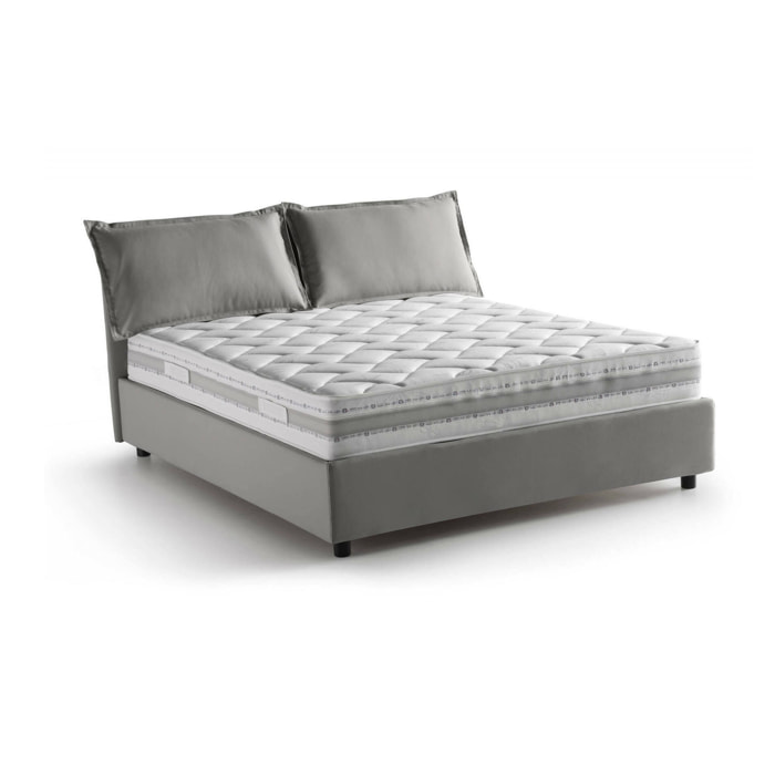 Letto alla francese Annica, Letto contenitore in tessuto, Apertura frontale, con materasso Cm 140x200 incluso, 100% Made in Italy, Grigio