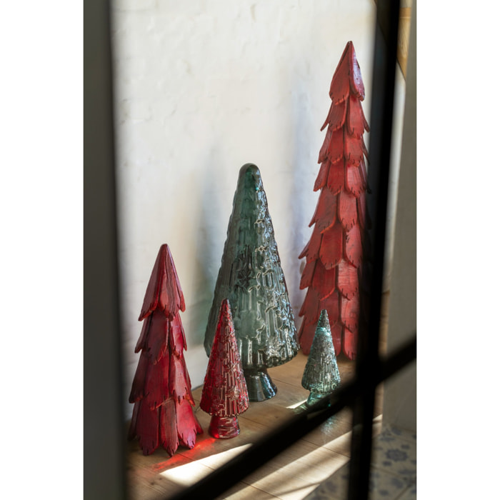 J-Line décoration Sapin Noël Pièces - bois - rouge - small