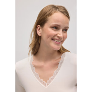 Canottiera a maniche lunghe in bambù avorio