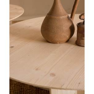 Table basse ronde en bois massif ton naturel en différentes tailles