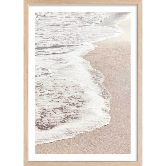 Poster rivage rose Affiche + cadre en bois - Chêne