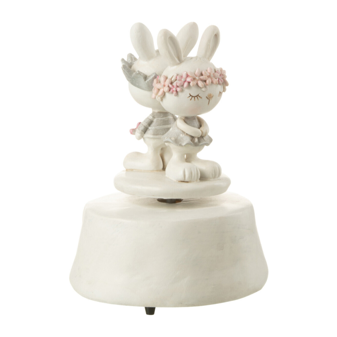 J-Line décoration Boîte à Musique Lapins Fleurs Couronne - polyrésine - mix