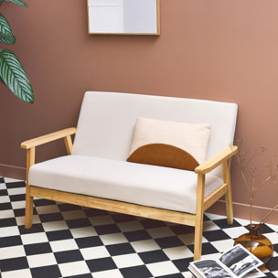Canapé banquette 2 places bois d'hévéa velours côtelé ISAK