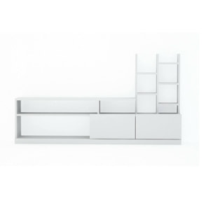 Mobile porta TV Dbrignol, Credenza da soggiorno, Armadio basso per TV, Base parete attrezzata, 164x25h91 cm, Bianco