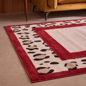 LEOVAH - Tapis de salon rouge à motif léopard