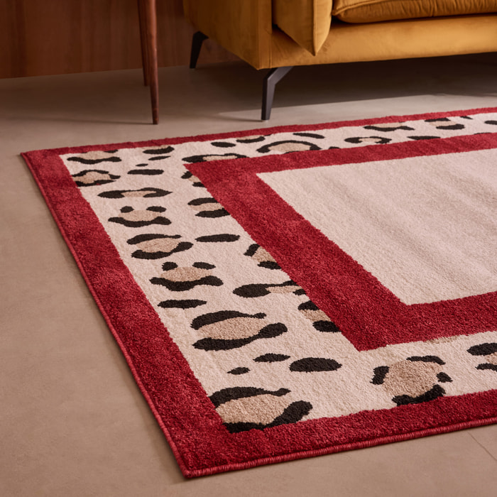 LEOVAH - Tapis de salon rouge à motif léopard