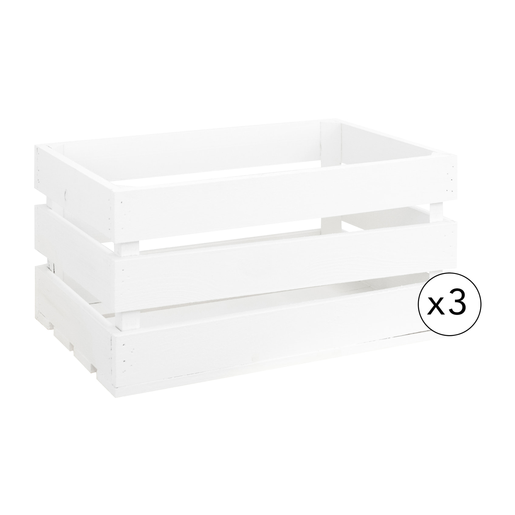 Pack de 3 cajas de madera maciza en tono blanco grandes Alto: 25.5 Largo: 49 Ancho: 29.5