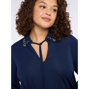 Fiorella Rubino - T-shirt in jersey con colletto prezioso - Blu