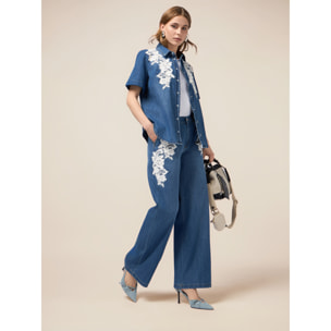Oltre - Jeans palazzo con ricami decorativi - Blu