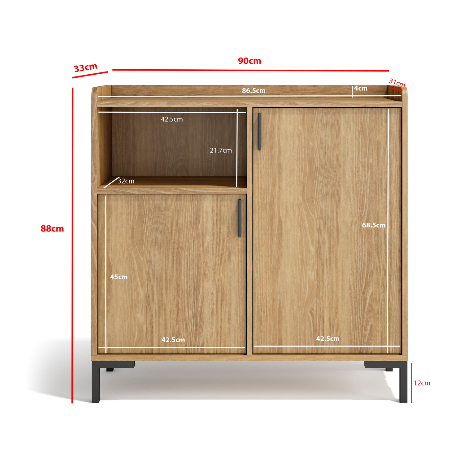 Aparador entrada Dover melamina roble dorado 88x90x33 cm