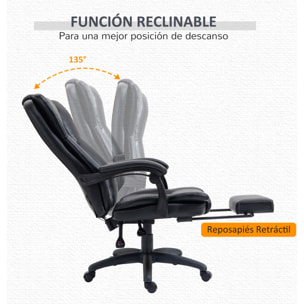 Silla de Masaje con 6 Puntos de Masaje Silla de Oficina Giratoria Silla de Despacho Reclinable con Altura Ajustable Reposapiés Retráctil y Control Remoto 68,5x68,5x113-121 cm Negro