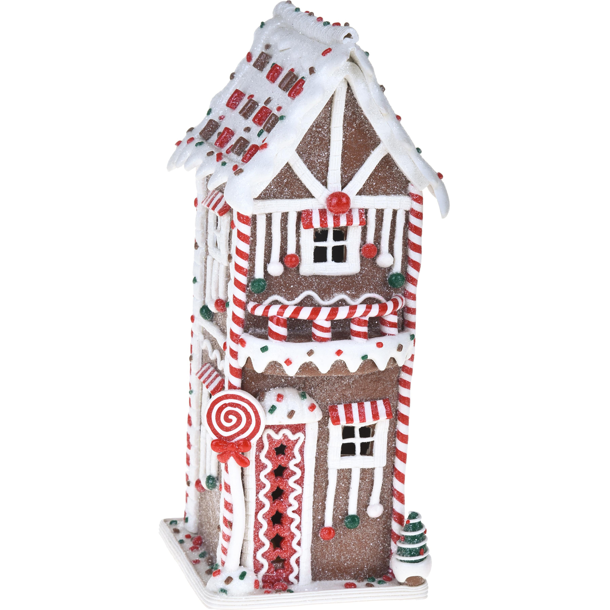 Palazzo Con Led In Stile Ginger Bread. Altezza 28,5 Cm - Pezzi 1 - 12X28,5X12cm - Colore: Marrone - Bianchi Dino - Articoli Natalizi