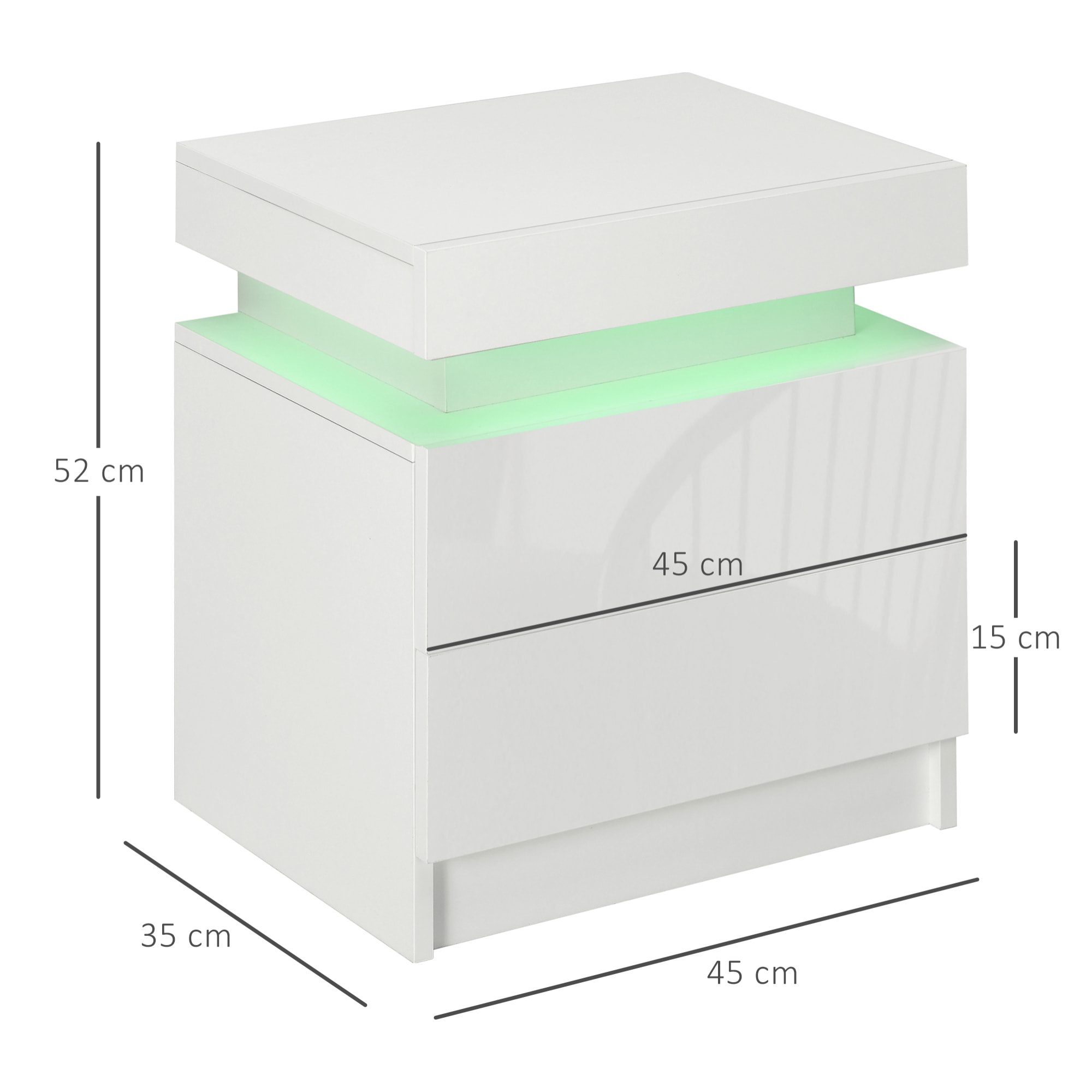 Table de chevet LED 2 tiroirs blanc laqué