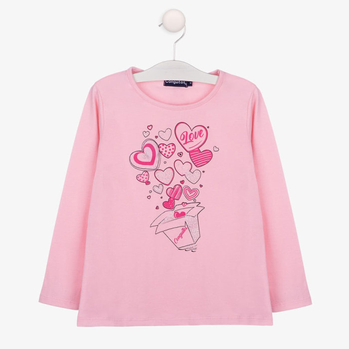 Maglietta a maniche lunghe da ragazza, rosa