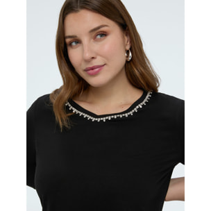 Fiorella Rubino - Camiseta de jersey de algodón con cristal - Negro