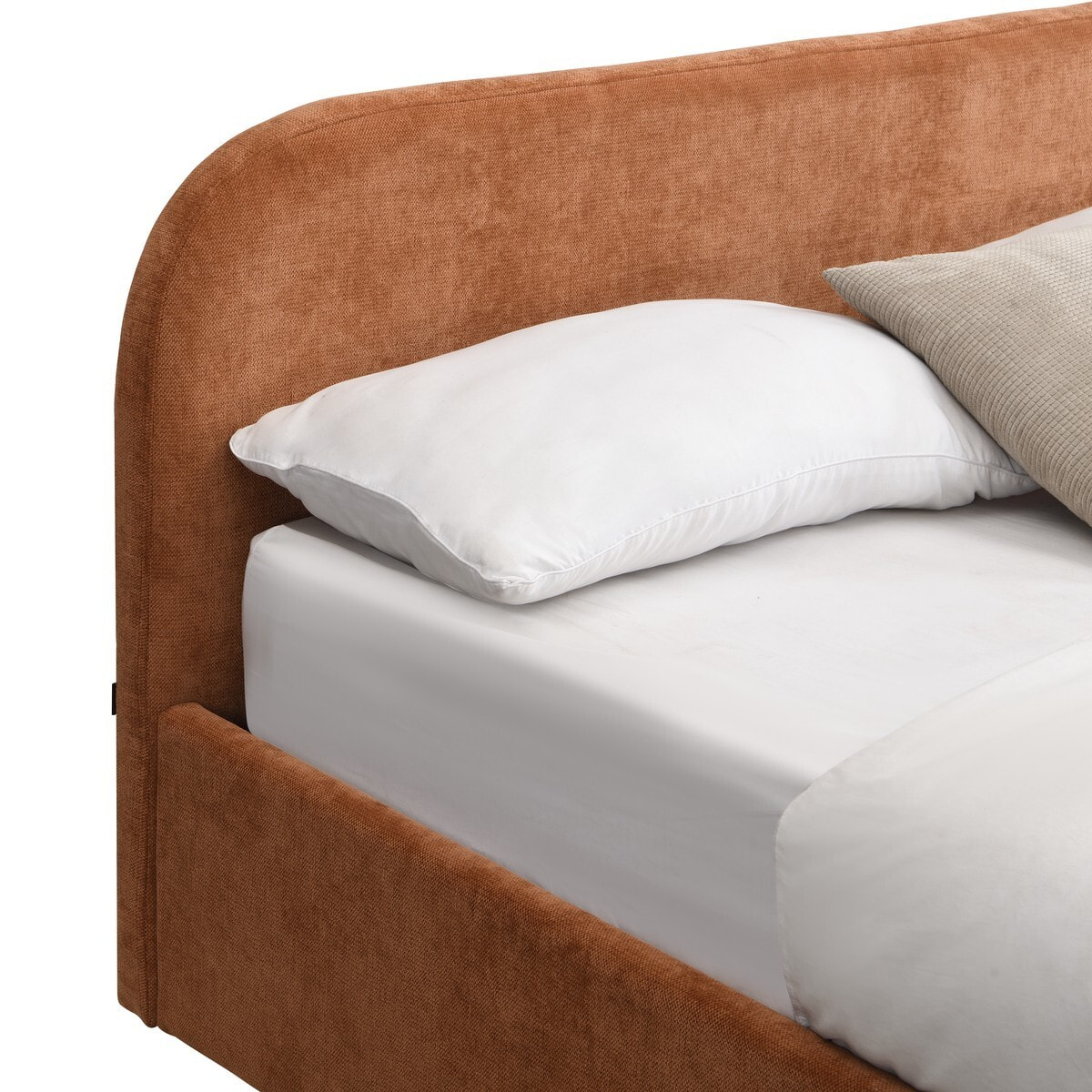 Lit coffre adulte avec tête de lit en tissu chenille - CASSIS