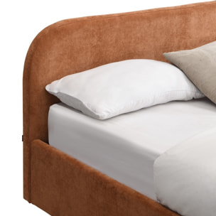 Lit coffre adulte avec tête de lit en tissu chenille - CASSIS