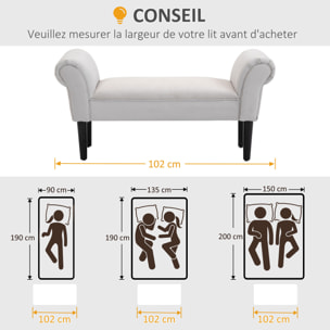 Banc banquette design contemporain accoudoirs courbés grand confort 102L x 31l x 51H cm gris clair