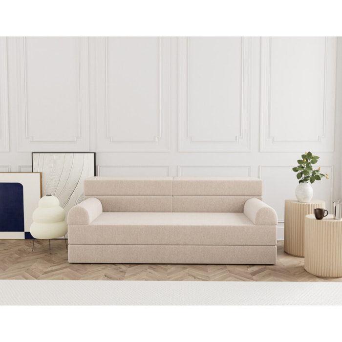 Astral - Canapé 3 places convertible en velours texturé - Beige