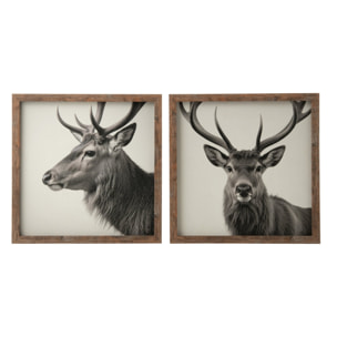 J-Line tableaux cerf - MDF - gris/marron - assortiment de 2