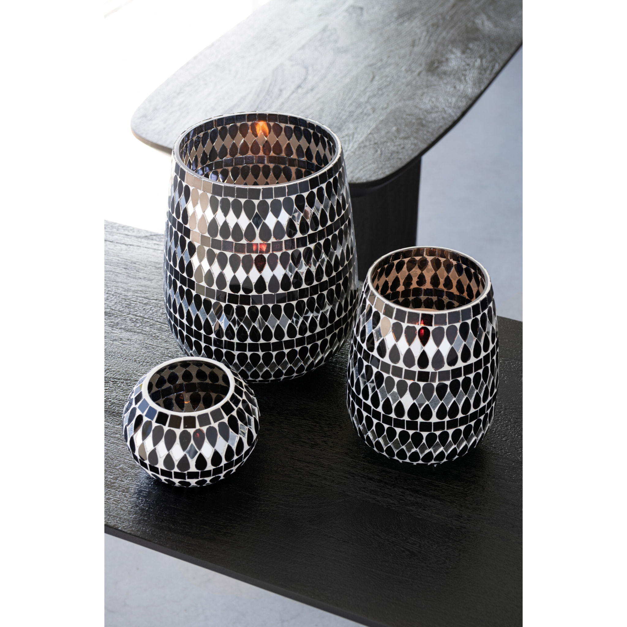 J-Line photophore Mosaïque - verre - noir/argent - small