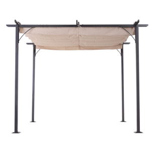 Pergola rétractable polyester beige métal époxy noir