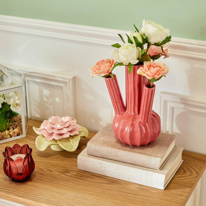 Vase Fleur de rose H20cm rose foncé