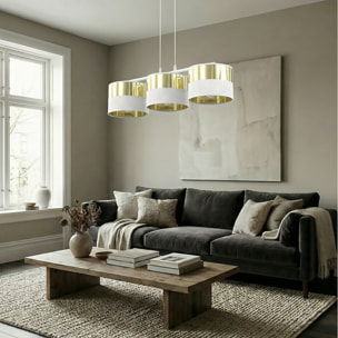 Lampada a sospensione Lux in acciaio bianco e oro