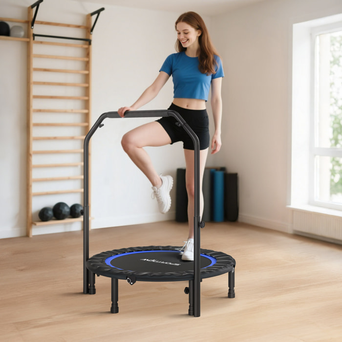 Trampolín de Fitness Adultos Ø102 cm, Cama Elástica Plegable con Mango Ajustable de 4 Niveles y Bandas, para Entrenamiento Piernas Cuerpo en Hogar Oficina Gimnasio Exterior, Carga 150 kg Azul