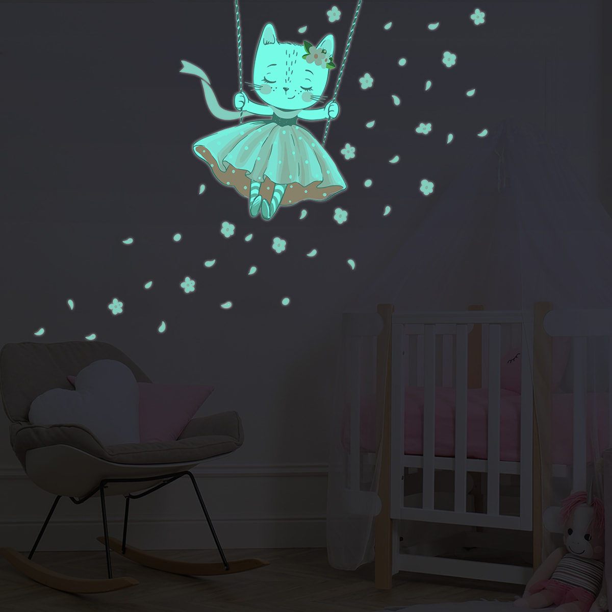 Sticker phosphorescent lumineux - CHAT DANSEUSE
