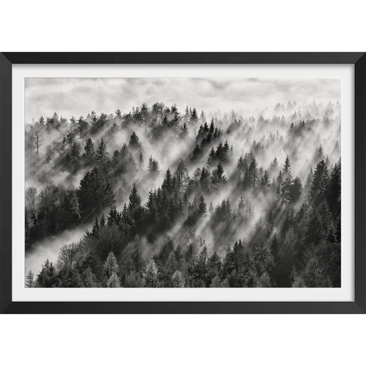 Affiche paysage rayons de lumière Affiche + cadre en bois - Noir