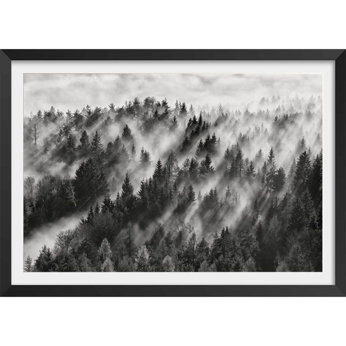 Affiche paysage rayons de lumière Affiche + cadre en bois - Noir