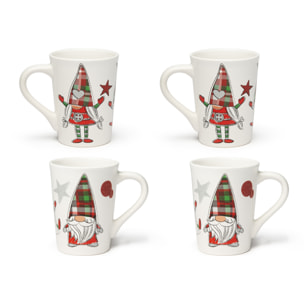 Set 4 Mug Excelsa - Tartan Gnome, Stoneware Bianco