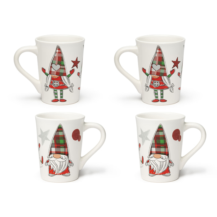 Set 4 Mug Excelsa - Tartan Gnome, Stoneware Bianco