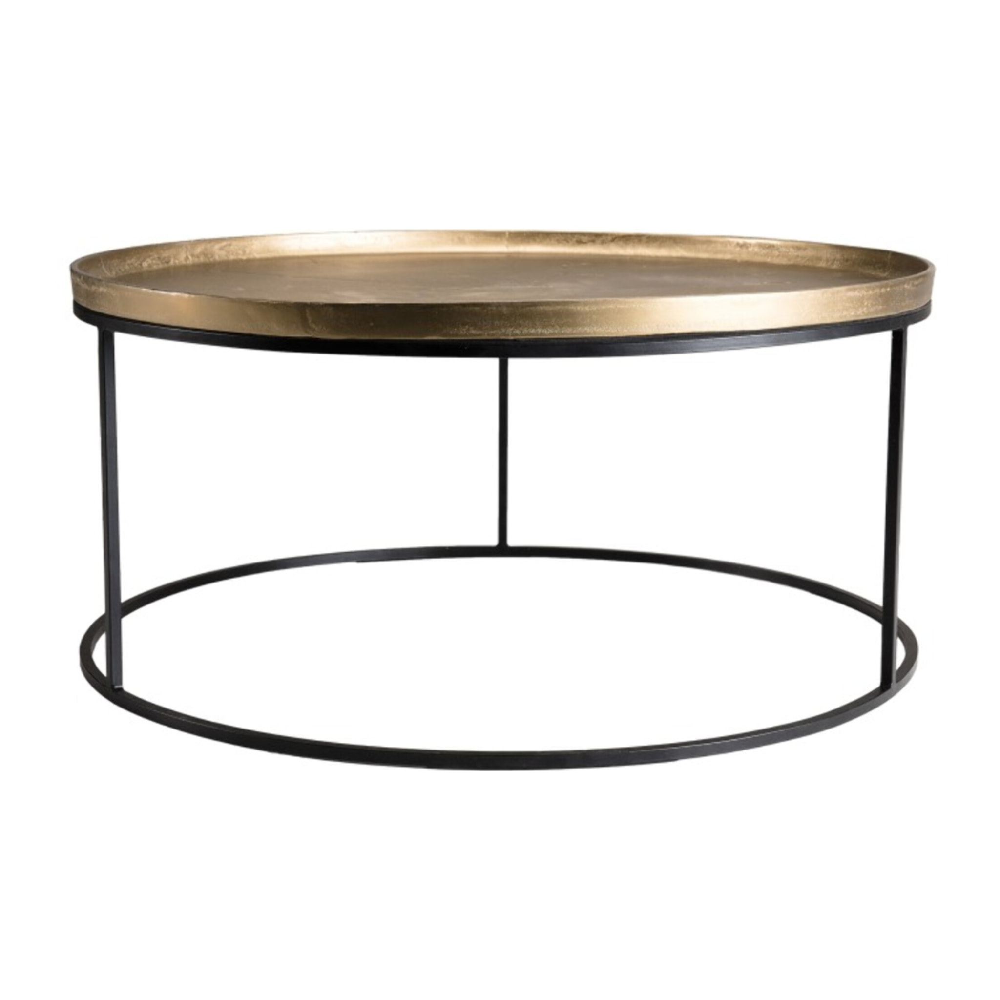 JOHAN - Table basse ronde 88x88cm aluminium doré pieds ronds métal noir