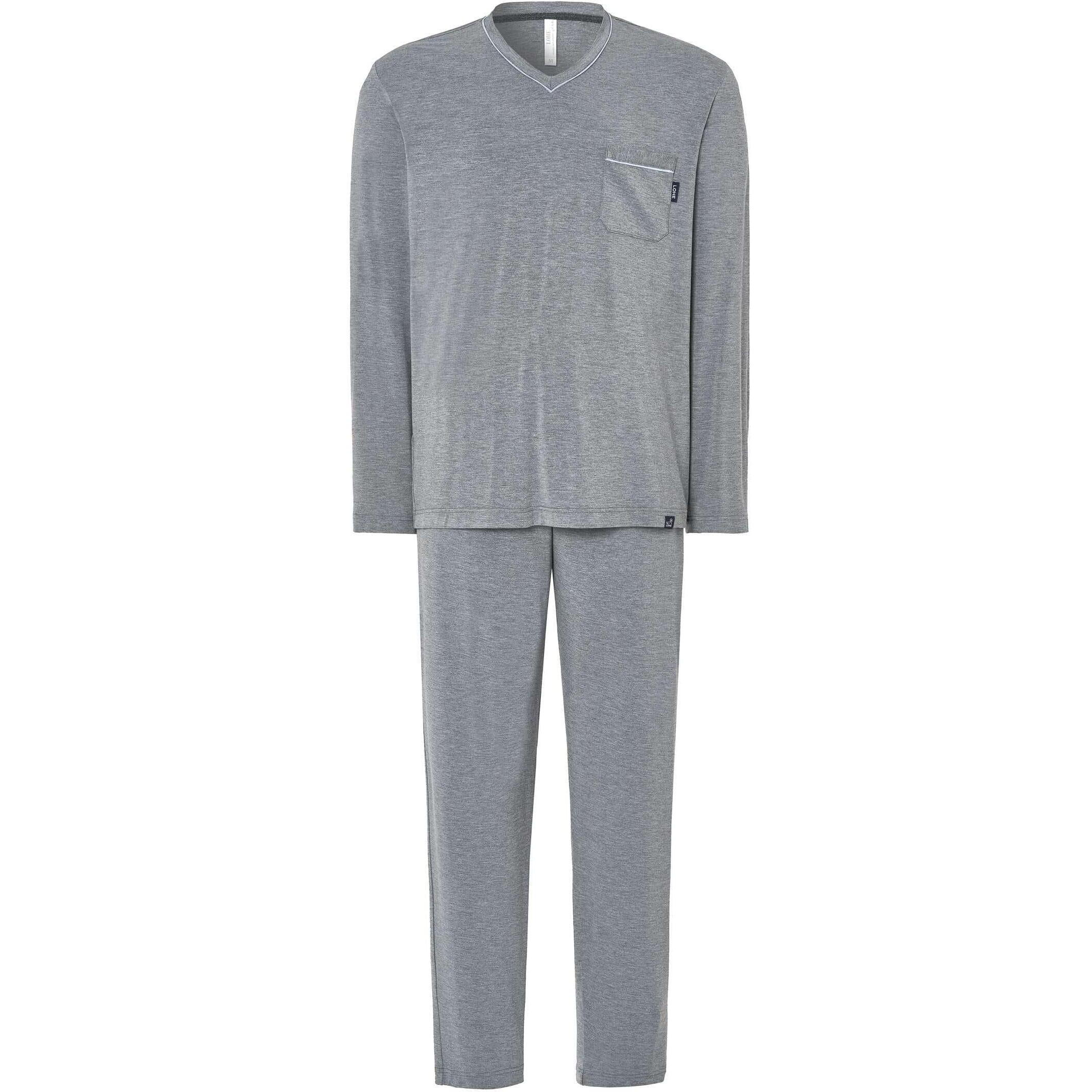 Pijama hombre suave tejido, escote en pico, manga larga y pantalón largo con bolsillos laterales