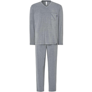 Pijama hombre suave tejido, escote en pico, manga larga y pantalón largo con bolsillos laterales
