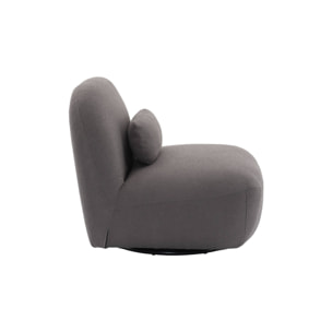 Fauteuil pivotant 360° en bouclette texturée gris souris. piètement en métal noir mat - SPINO