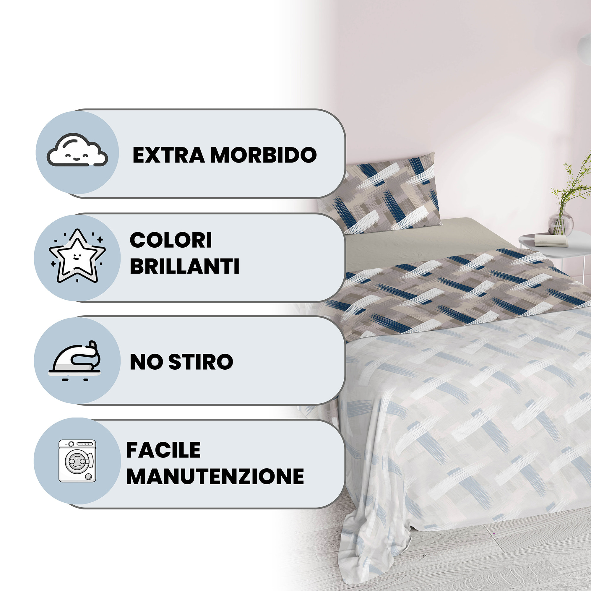 COMPLETO LETTO FANTASY, 100% Microfibra - PENNELLATE