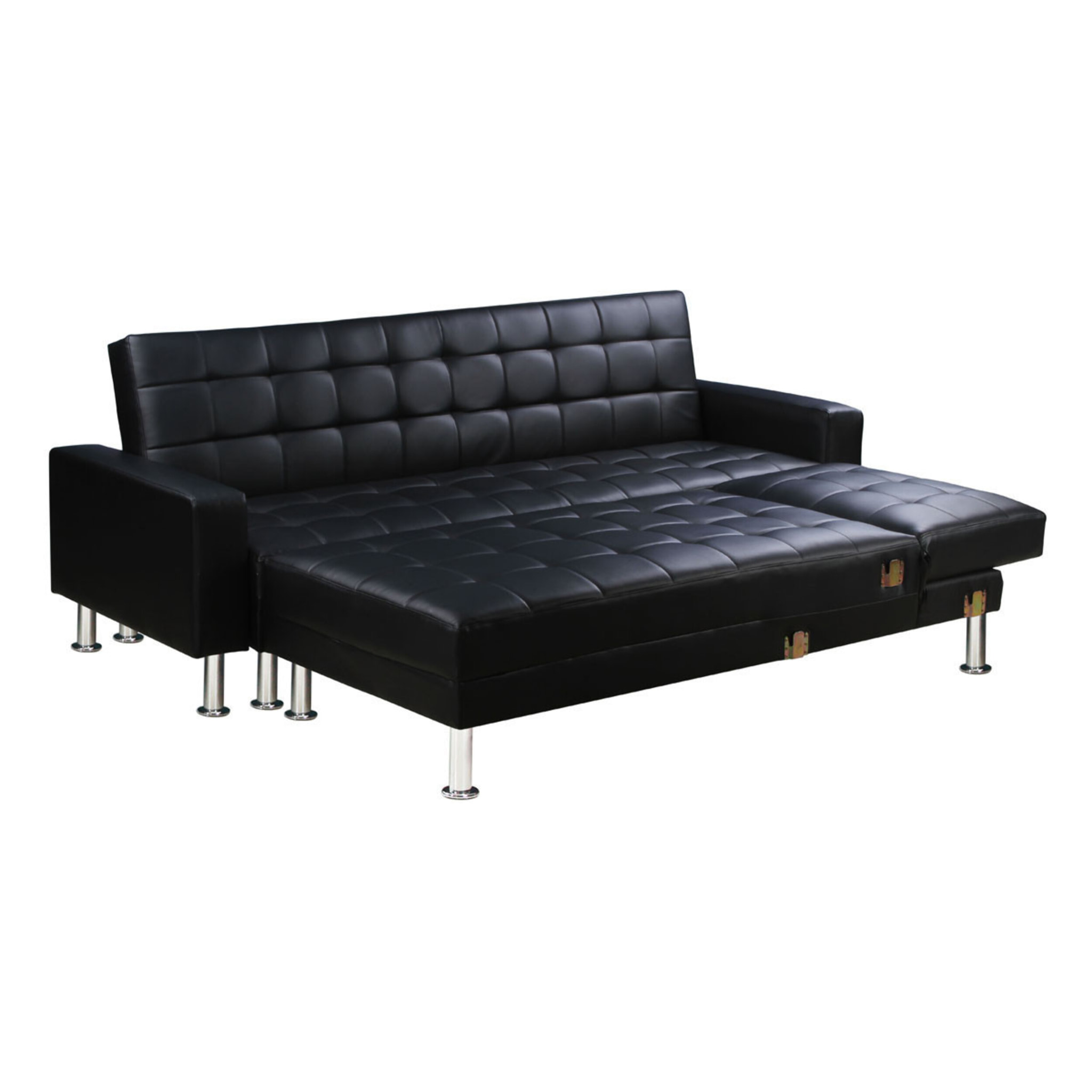 Canapé d'angle convertible et réversible "Theo" - 258 x 82/147 x 82 cm - 4 places - Blanc / Gris