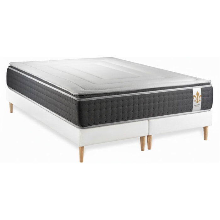Ensemble Matelas Vingt-Six PLUS - 26cm - Ressorts ensachés et mémoire de forme - Effet nuage - Sommier Tapissier Blanc