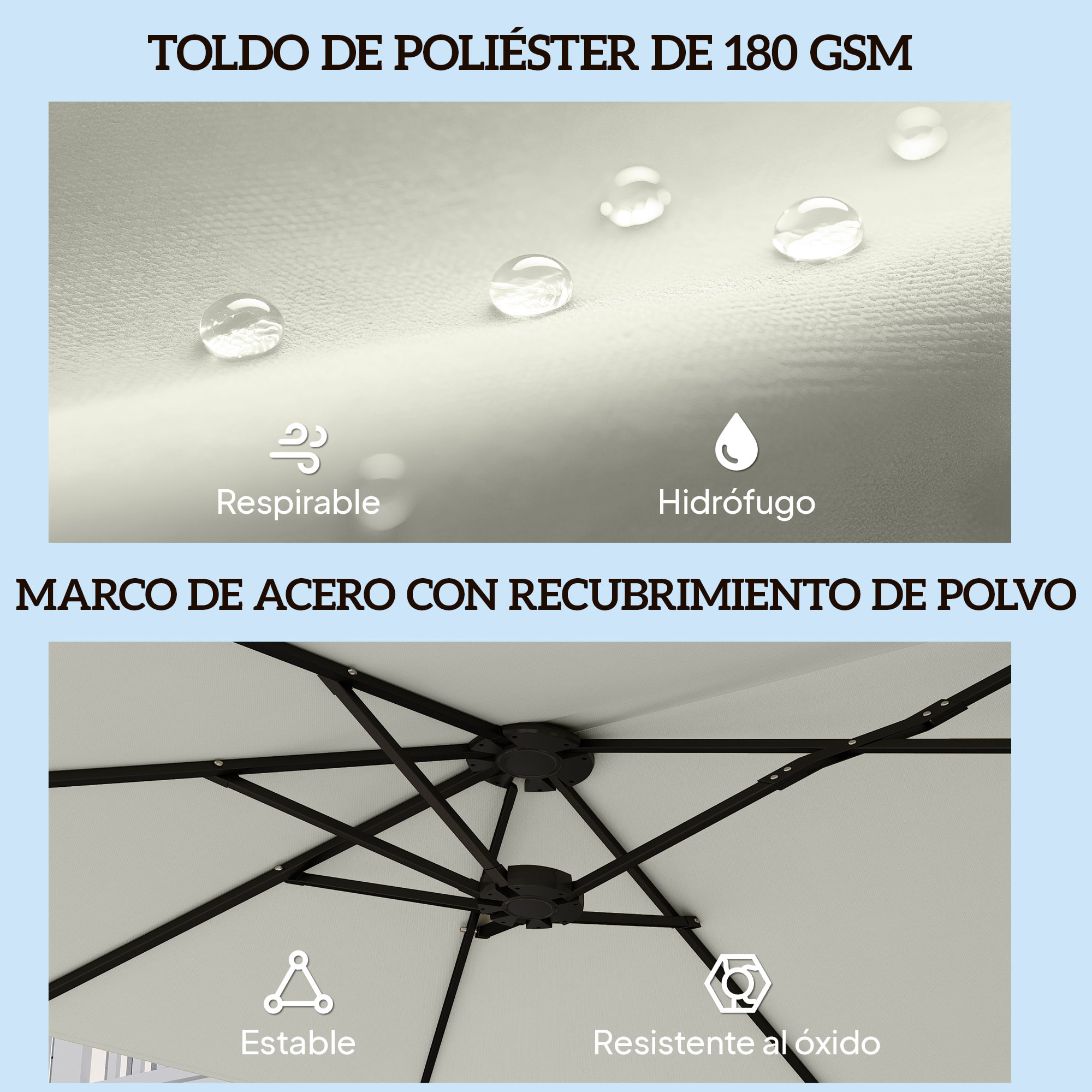 Sombrilla Doble 4,6x2,6 m, Sombrilla Terraza Exterior con Manivela Manual, Protección UV50+, Funda Protectora, Resistente al Agua, Parasol para Jardín, Terraza, Patio, Blanco Crema