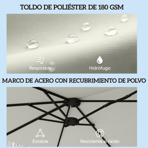 Sombrilla Doble 4,6x2,6 m, Sombrilla Terraza Exterior con Manivela Manual, Protección UV50+, Funda Protectora, Resistente al Agua, Parasol para Jardín, Terraza, Patio, Blanco Crema