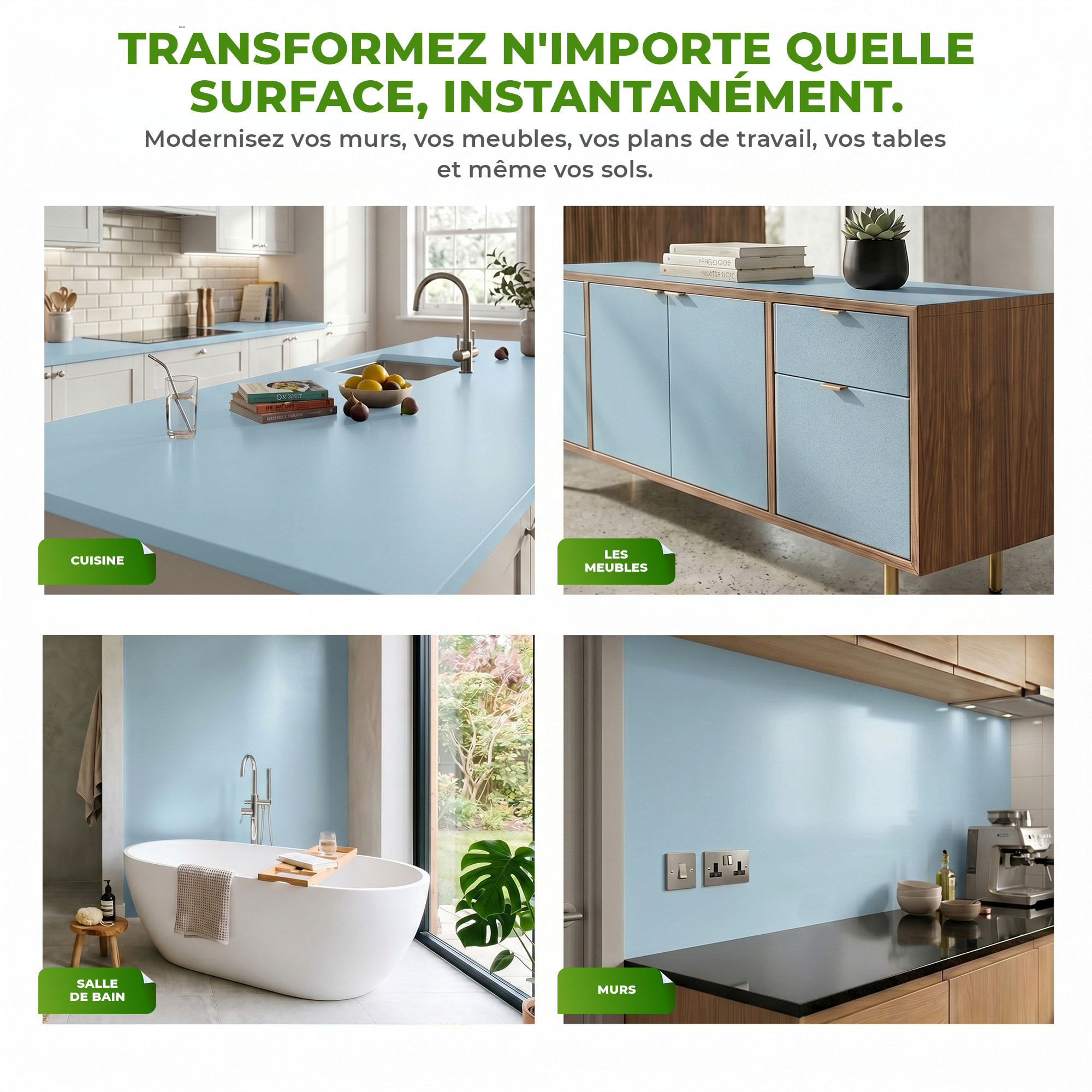 Rouleau adhésif décoratif Vinyle au Mètre - Bleu poudre - Sticker Lavable Imperméable Mur Cuisine Meubles