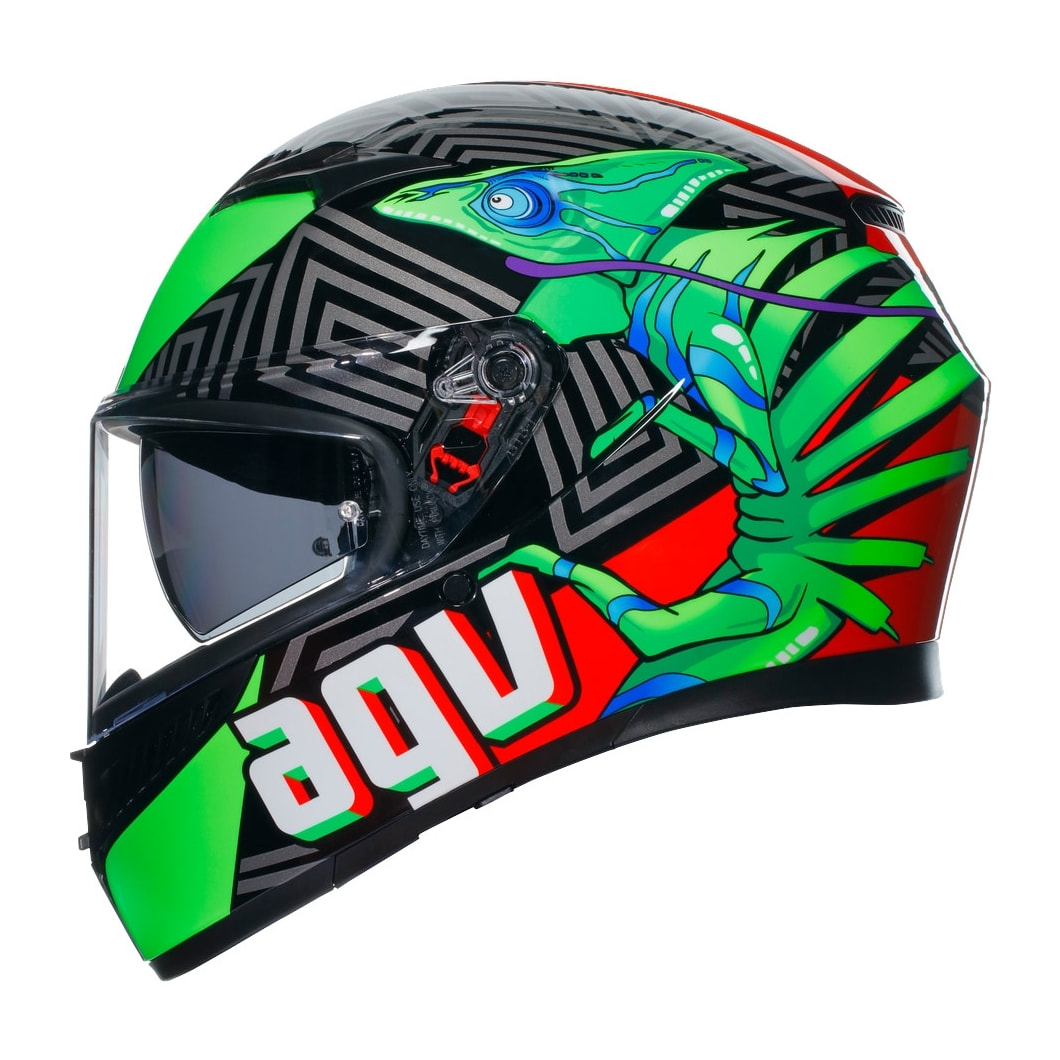 CASCO AGV K3 AGV E2206  KAMALEON BLACK/RED/GREEN