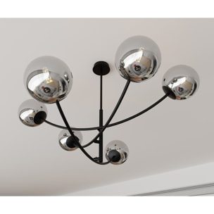 Lampada a sospensione Hunter con struttura in acciaio nero e diffusori in vetro