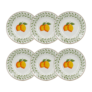 Lot de 6 assiettes creuses 20cm en porcelaine à imprimé citron LEMON